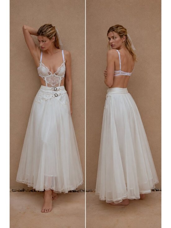 Unbranded Dresses & Skirts - White Tulle Maxi Skirt Buckle Waist Layered Mesh Fairy Grunge Cottagecore S